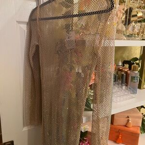 Gold Mesh Long Sleeve Dress